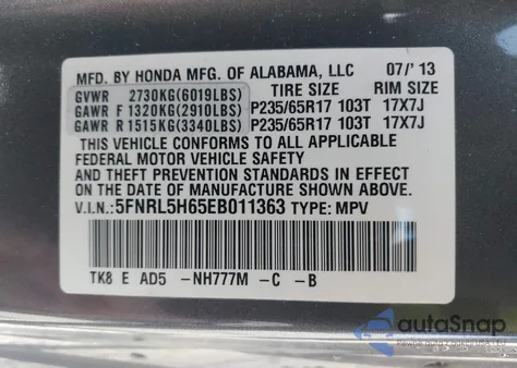 2014 Honda Odyssey Ex-L from USA, damaged, VIN 5FNRL5H65EB011363